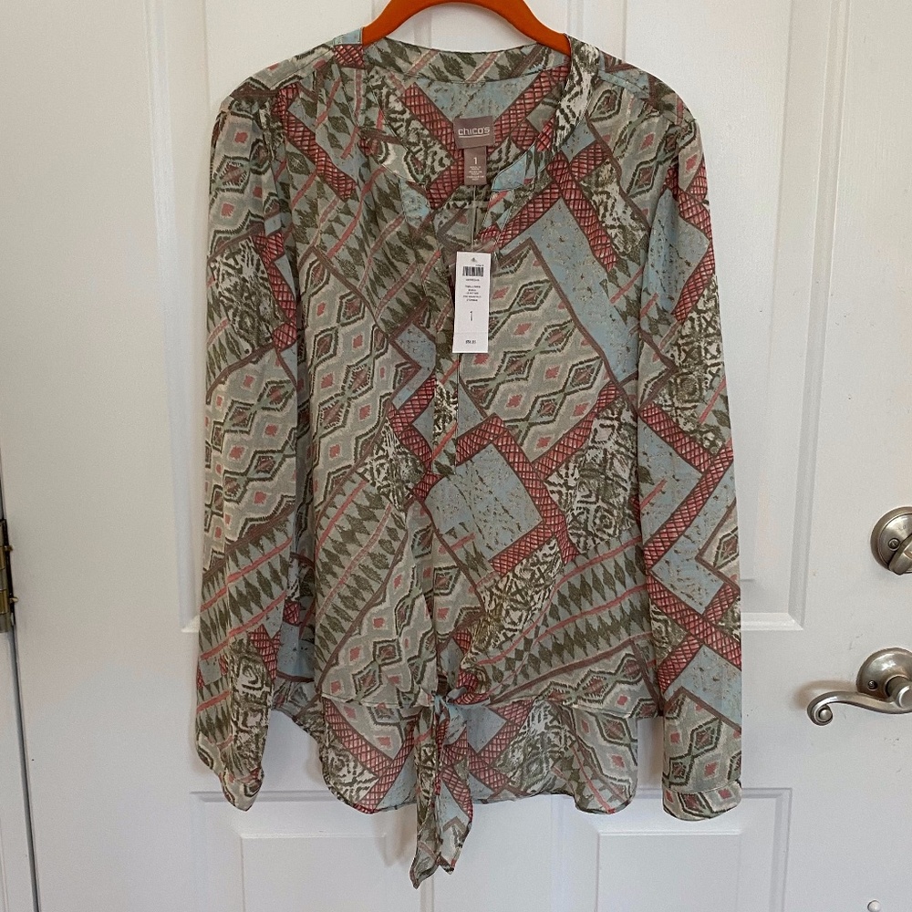 CHICO'S Sheer Tie Front Blouse